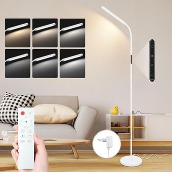 Lámpara De Pie Led Atenuación Luz De Lectura 9w Temporizador Memoria Ajustable Táctil Zmh Blanco
