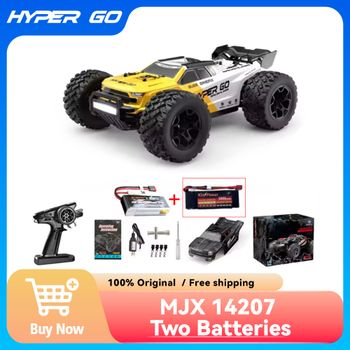 HYPER GO MJX 14207 Camioneta RC Todoterreno sin Escobillas RTR 1/14 50A ESC con Giroscopio 43KM/H 4WD Motor 2852 4200KV Servo Digital de 6KG Carrocería 2-en-1 PC Coche RC de Carreras de Nivel Hobby