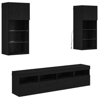 Unidades De Tv De Pared Con Led 5 Uds. Roble Negro Vidaxl