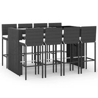 mesa y taburetes altos jardin 9 piezas y cojines ratan pe negro vidaxl
