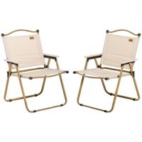 outsunny set 2 sillas de jardin plegables con reposabrazos sillas para camping y playa en tela oxford y acero 54x59x78 cm caqui
