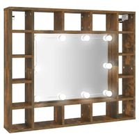 mueble con espejo y led color roble ahumado 91x15x765 cm vidaxl