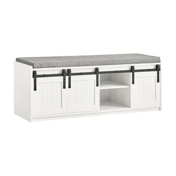Banco zapatero con puerta corrediza de granero madera blanco
