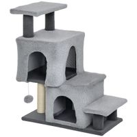 pawhut escalera para gatos 4 peldanos ajustable con 2 casitas y poste rascador gris   aosom espana