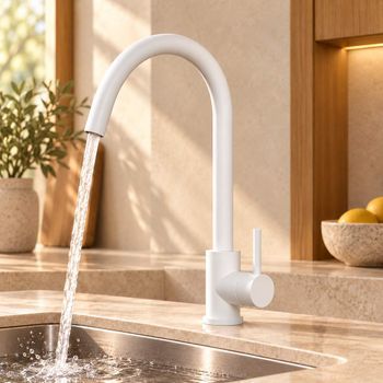 Kibath Grifo Cocina Monomando Nie Acabado Blanco Mate Fabricado En Latón