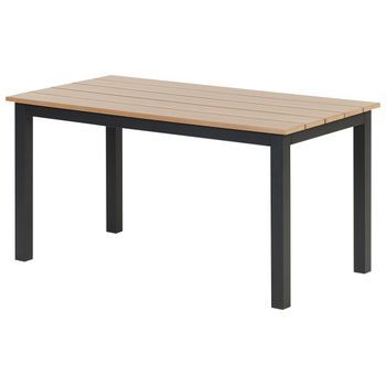 Mesa De Centro De Jardín 96 X 52 Cm Exterior Madera Plástica Clara Y Base Negra Messina
