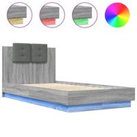 estructura de cama cabecero luces led gris sonoma 90x190 cm