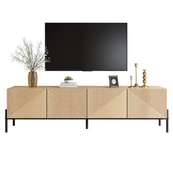 Mueble Para Tv - 4 Puertas Con Textura 3d Y Patas Metálicas - Mdf - Natural (163,5 X 40 X 45 Cm)