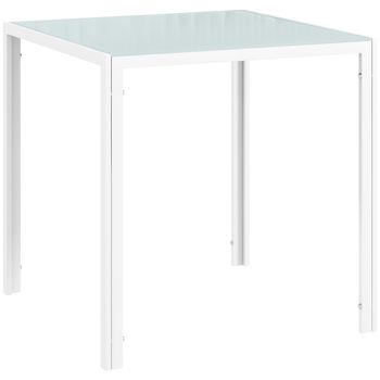 HOMCOM Mesa de Comedor de Cristal Mesa de Cocina Cuadrada para 4 Personas con Patas de Metal para Salón 75x75x75 cm Blanco   Aosom España