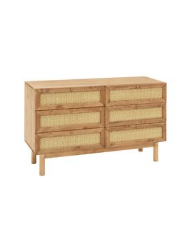 Cómoda de madera maciza y con seis cajones tono envejecido de 76x120cm