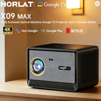 Proyector de TV HORLAT X09MAX con Google Android 14, Proyector a Prueba de Polvo, Video 4K, Proyector de Cine Inteligente para el Hogar, WiFi 6, Asistente de Voz