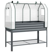 outsunny huerto urbano elevado con cubierta de invernadero y estante inferior para cultivo plantas 120x55x140 cm gris oscuro