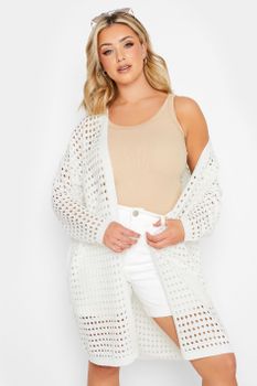 Yours Cárdigan Blanco Crochet, Mujer Curvy Y Tallas Grandes, Yours