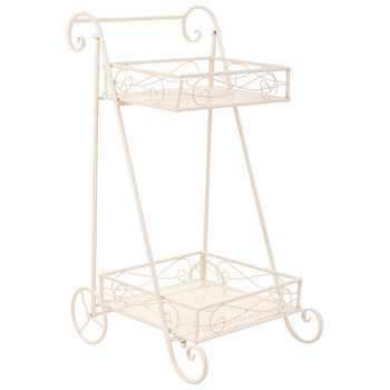 Carrito 2 Baldas Para Macetas De Forja Blanco