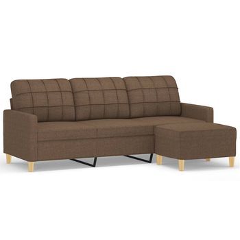 Sofá De 3 Plazas Con Taburete De Tela Marrón 180 Cm Vidaxl
