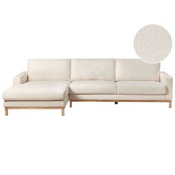 Sofá Esquinero Elegante Patas De Madera Tapizado De Bouclé Blanco Derecho Siggard