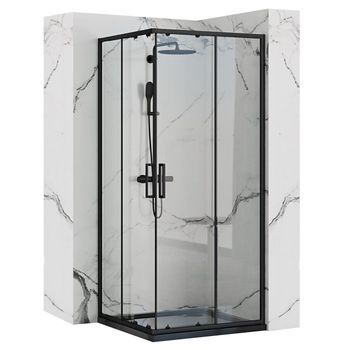 Cabina De Ducha Rea Punto Black 90x90 + Plato De Ducha Savoy White