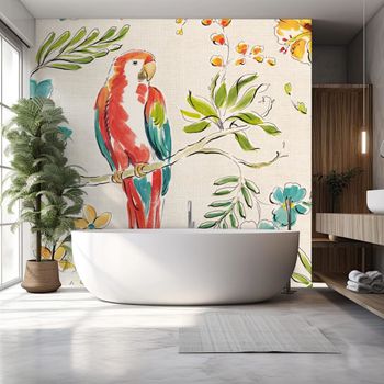 Papel pintado loro exótico y flores 260x270cm