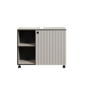 Mueble bajo lavabo con ruedas l80 cm - gris y negro