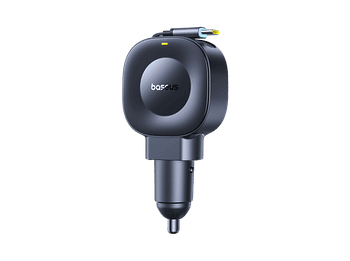 Cargador coche - Baseus PRIMETRIP VR2, Universal, 30W, Con cable retráctil Tipo C, Carga rápida, Cabezal rotatorio, Negro Cosmic