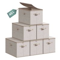 cajas de almacenamiento plegables con tapa y asas juego de 6 beige