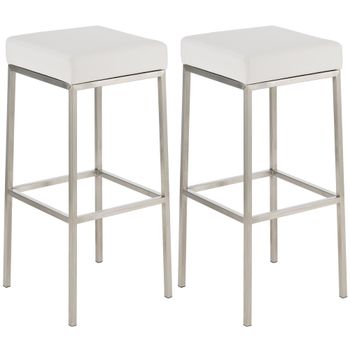 Set de 2 Taburetes de bar con reposapiés en Simil cuero Blanco