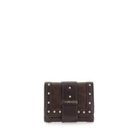 cartera efecto piel con ribete y remaches dark brown