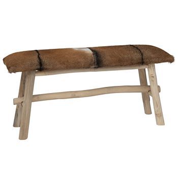 Banco De Madera De Teca Con Piel De Cabra Vidaxl