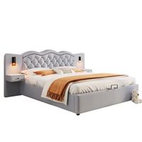 cama contenedor moderna 180 x 200 cm - 2 mesitas de noche 2 lamparas de noche y usb - tela de lino - gris