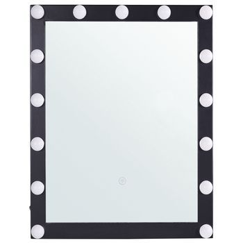 Espejo De Pared Iluminación Led Negro 50 X 60 Cm Tocador Glamuroso Odenas
