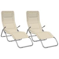 tumbona plegable 2 uds textilene acero con recubrimiento crema vidaxl