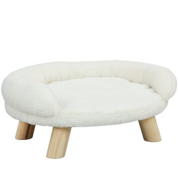 PawHut Cama Sofá Desmontable para Perros y Gatos de Peluche con Respaldo 47x40x20 cm Crema   Aosom España
