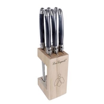 Lou Laguiole Juego Cuchillos De Carne Y Soporte 7 Pzas Gris Antracita Lou Laguiole