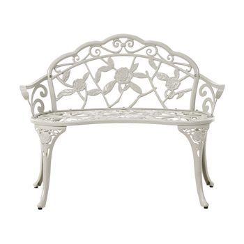 Banco De Jardín Vintage Exterior De Metal Aluminio 2 Plazas Con Reposabrazos Blanco Piura