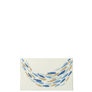 Decoración mural banco de peces en metal blanco 60,8 x 3 x 36,8 cm