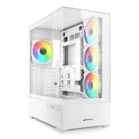 torre sharkoon ak6 rgb atx 4x ventiladores 9 slots lateral cristal usb-c blanco