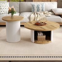 conjunto de mesas de centro redondas de mdf 75 y 45 cm acabado natural
