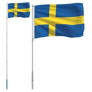 Mástil Y Bandera De Suecia Aluminio 5,5 M Vidaxl