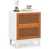 costway mesitas de noche de madera ratan patas de madera pino blanco y marron 46 x 33 x 60 cm