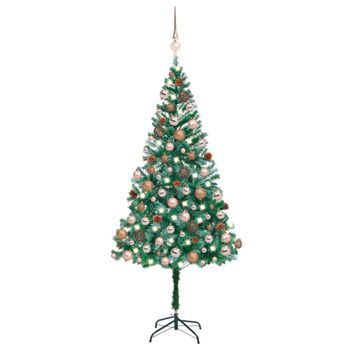 Árbol De Navidad Artificial Con Luces Led + Bolas Rosas + Piñas 180 Cm