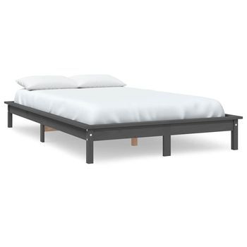 Estructura De Cama De Madera Maciza De Pino Gris 160x200 Cm Vidaxl