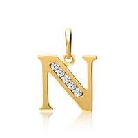 8 quilates colgante letra n en oro con circonita