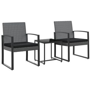 Conjunto Comedor Jardin 3 Uds | Mueble Jardin Mesa Y Sillas Cojines Pp Aspecto Ratán Gris Oscuro
