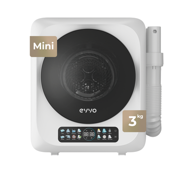 EVVO Secadora Mini S4 Plus – Secadora de Ropa Portátil 3 Kg, Diseño Mini Compacto, Panel Táctil, Higiene UV, Función Antiarrugas, Accesorio para Calzado, Mini Secadora Ideal para Espacios Reducidos