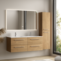 conjunto de muebles de bano con columna 120 cm - lomazoo navero - roble claro - lavabo blanco