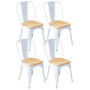 Thinia Home Strong Pack 4 Sillas Industriales Blanco/Madera