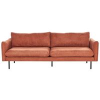 sofa moderno 3 plazas asiento acolchado patas metal negro tela chenilla marron dorado vinterbro