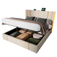 cama doble tapizada de 140 x 200 cm - funcion de carga usb tipo c - iluminacion led - beige