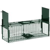 outsunny trampa para animales vivos 60x18x20 cm con 2 puertas asa y marco de acero para conejos ardillas hurones verde   aosom espana