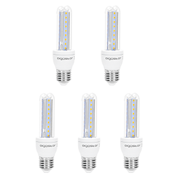 Aigostar - Pack de 5 Bombillas LED B5 T3 2U, 8W, casquillo gordo E27, luz calida 3000K [Clase de eficiencia energética A+],5pcs